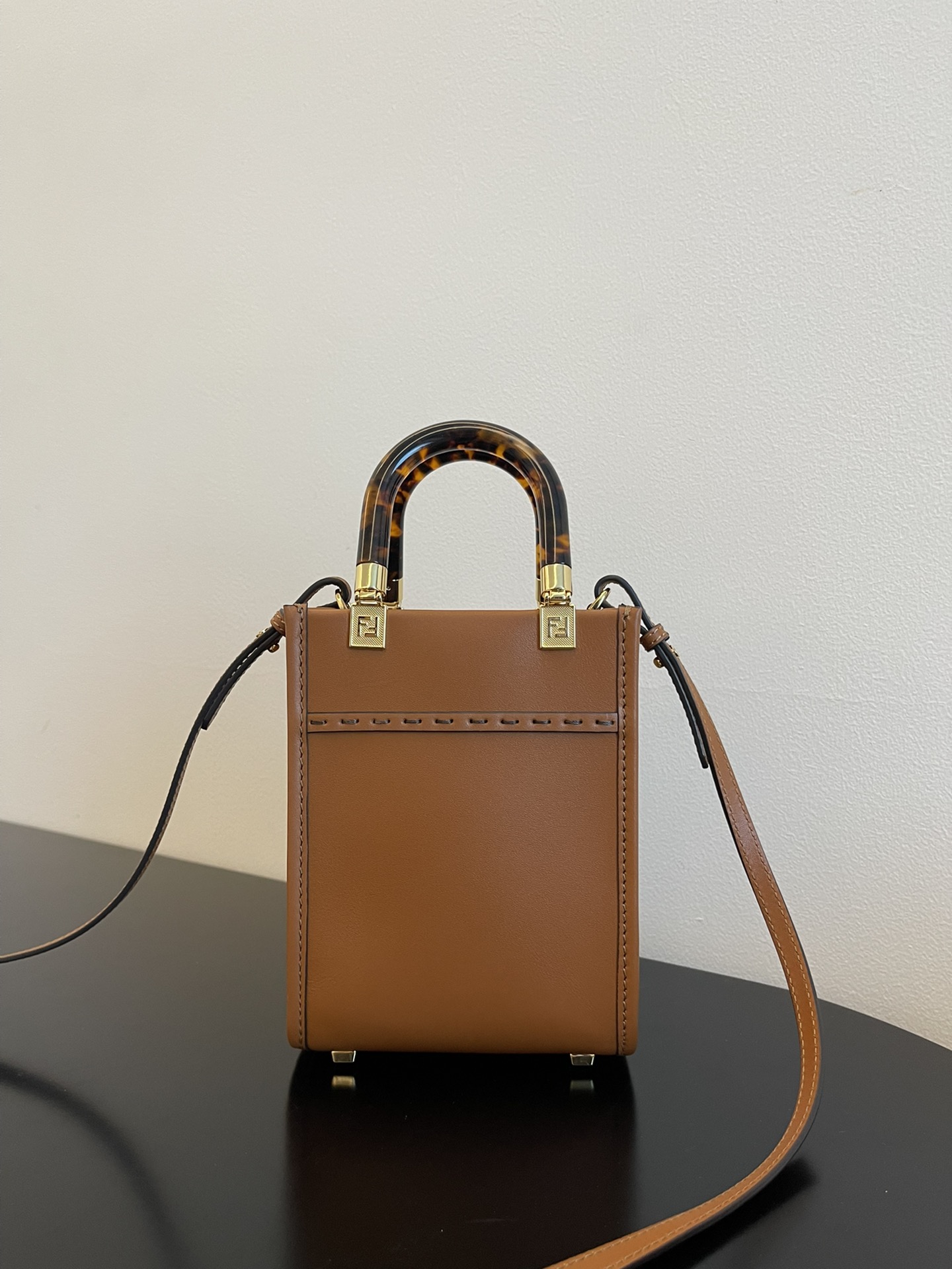 Fendi Mini Sunshine Shopper Brown Leather Bag